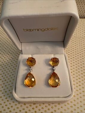 Citrine & Diamond 14K Drop Earrings (NWOT)